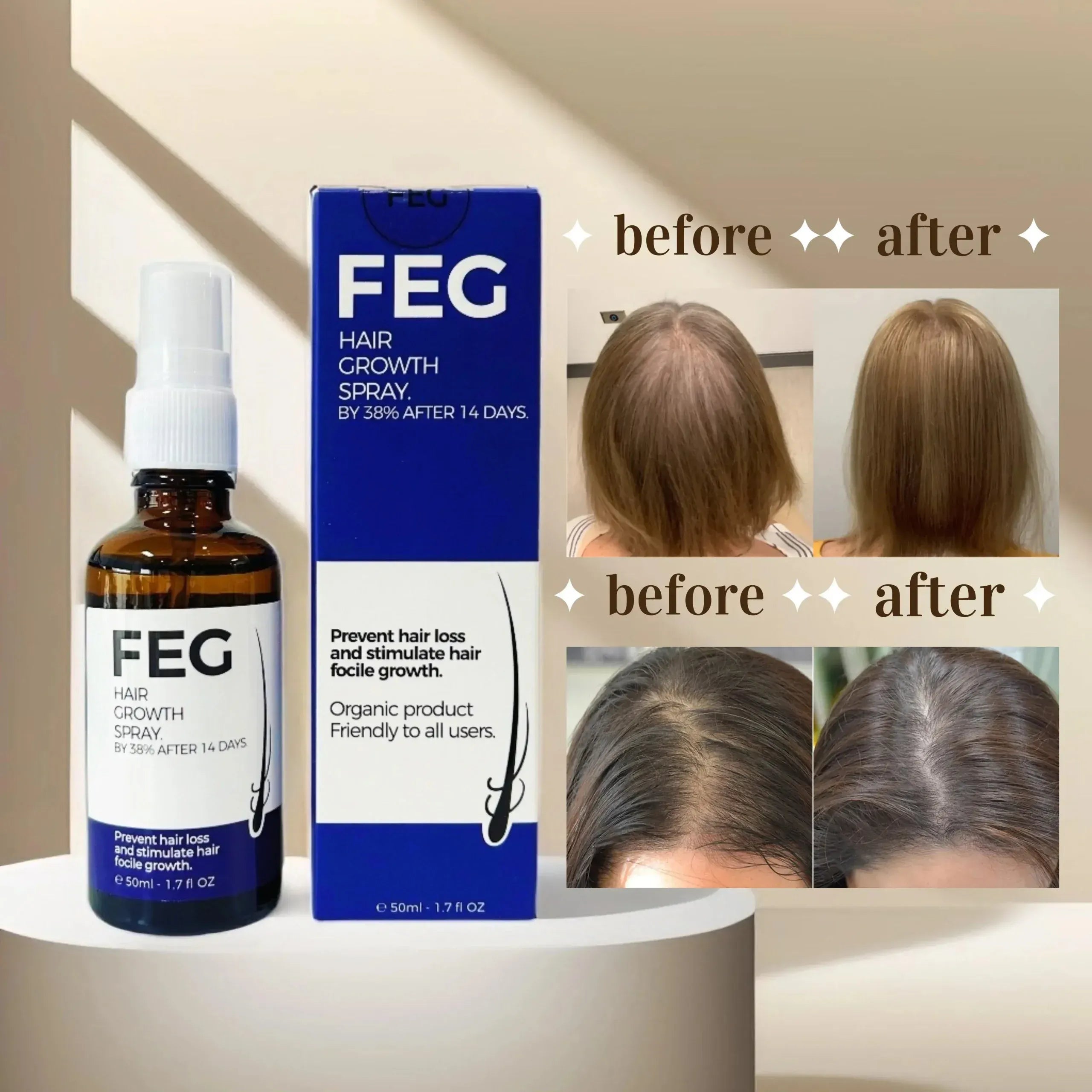 FEG Plus Hair Growth Spray Stimulate Follicles Reduce Hair Fall And Encourage Thicker Healthier Hair - 50ML